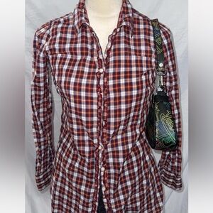 Aeropostale Red Plaid Long Sleeve Top Womens Y2K